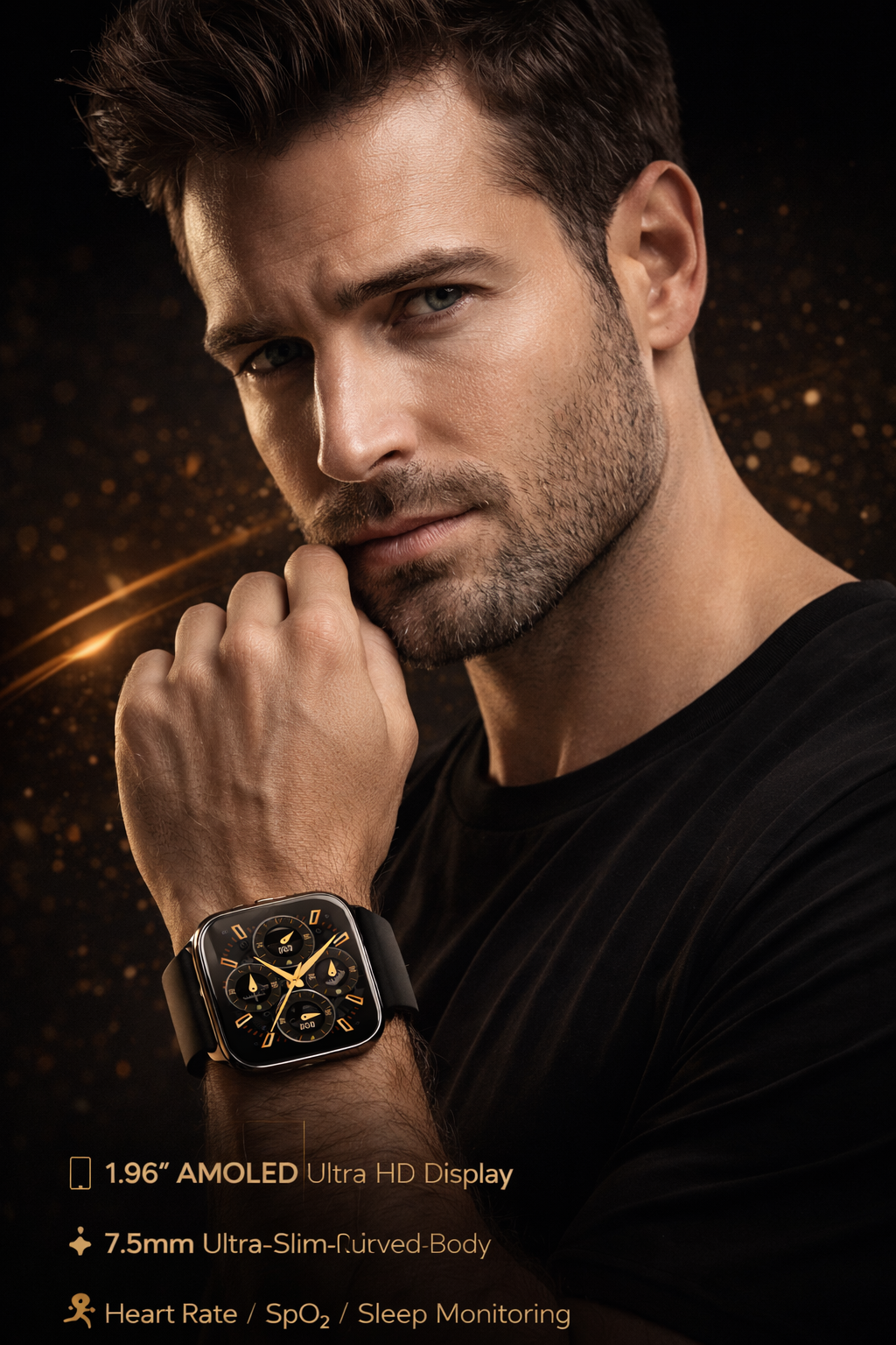 Morrison Curved AMOLED Smart Watch for Men 1.96'' HD Display Bluetooth Call Ultra Thin Metal Case