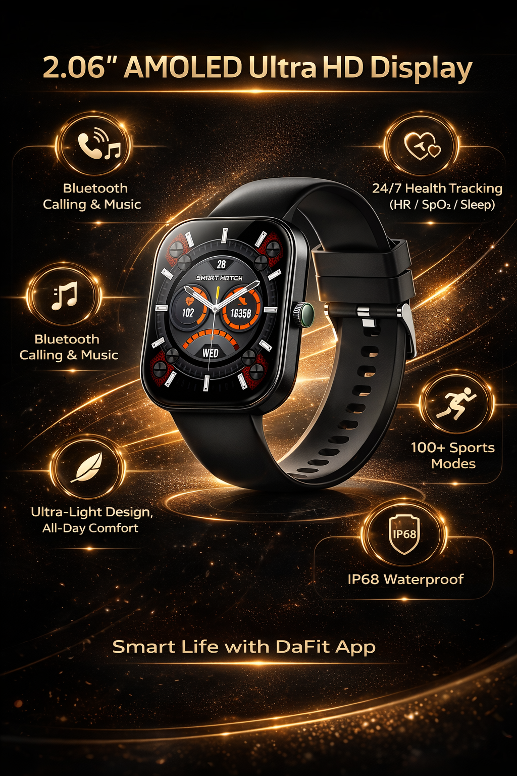 Morrison Luxury IP68 Waterproof Fashion Sports Smart Watch AMOLED Bluetooth Call