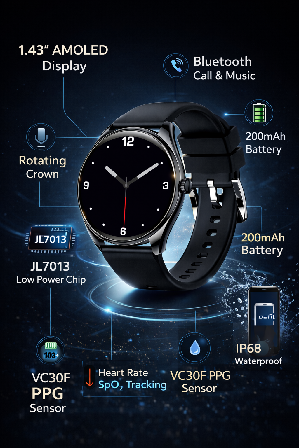 Morrison Luxury Men's Business Casual Smart Watch 1.43