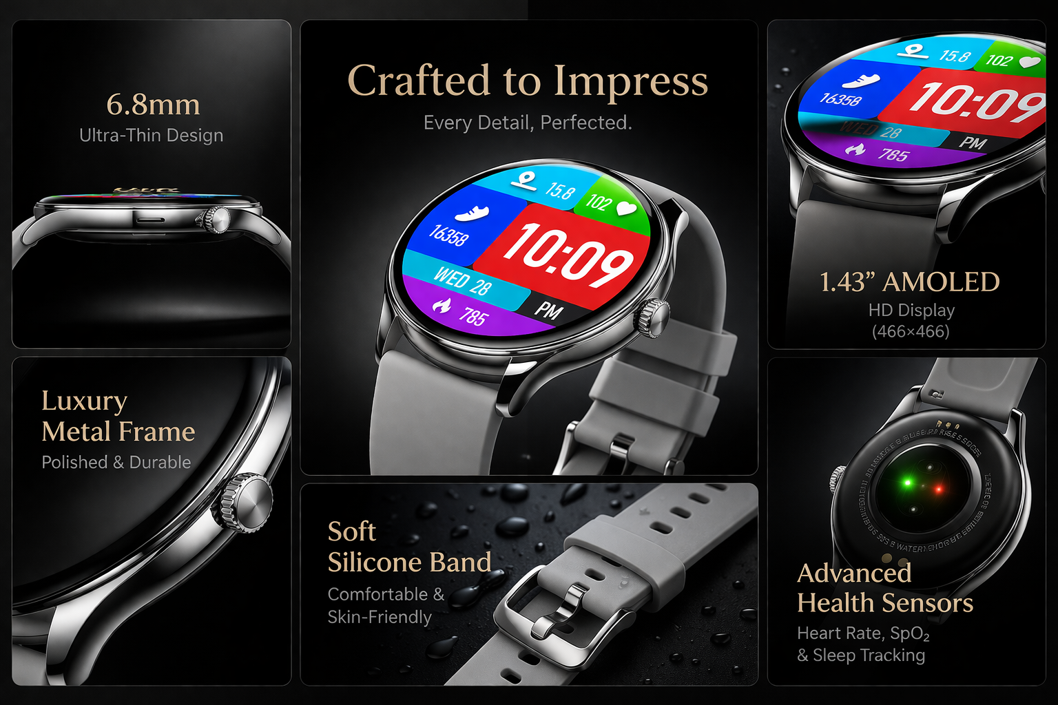 Morrison Luxury IP68 Waterproof Fashion Sports Elegant Smart Watch 1.43