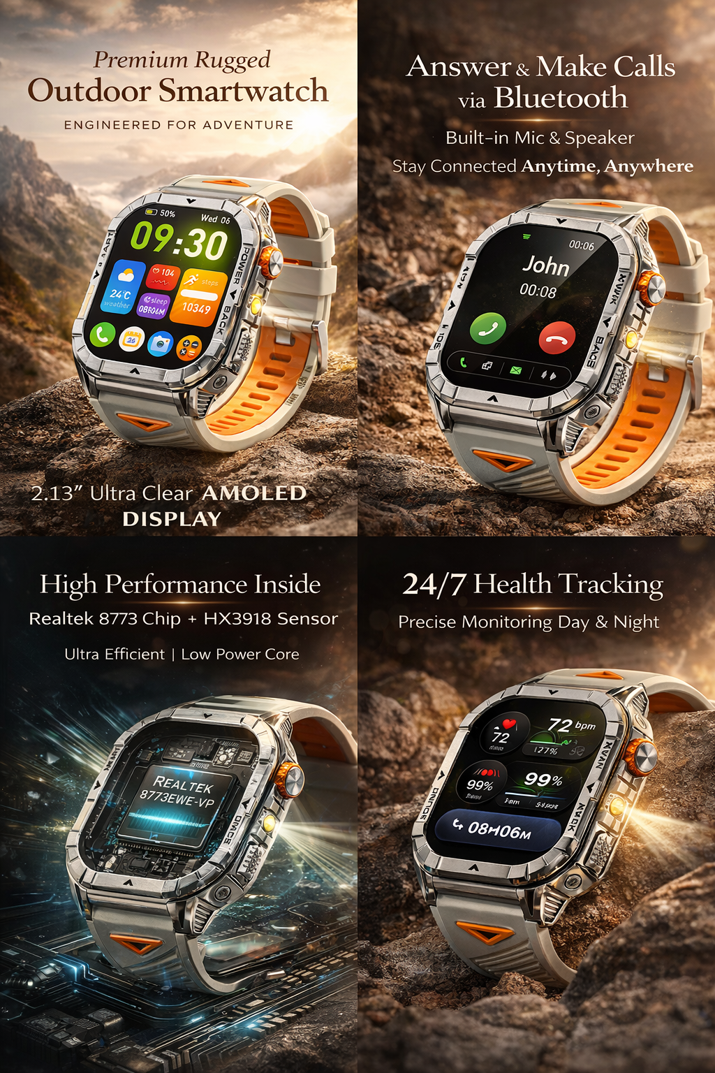 Morrison AMOLED Outdoor Smart Watch 2.13'' HD Display IP68 Waterproof Bluetooth Call Sports Fitness Tracker