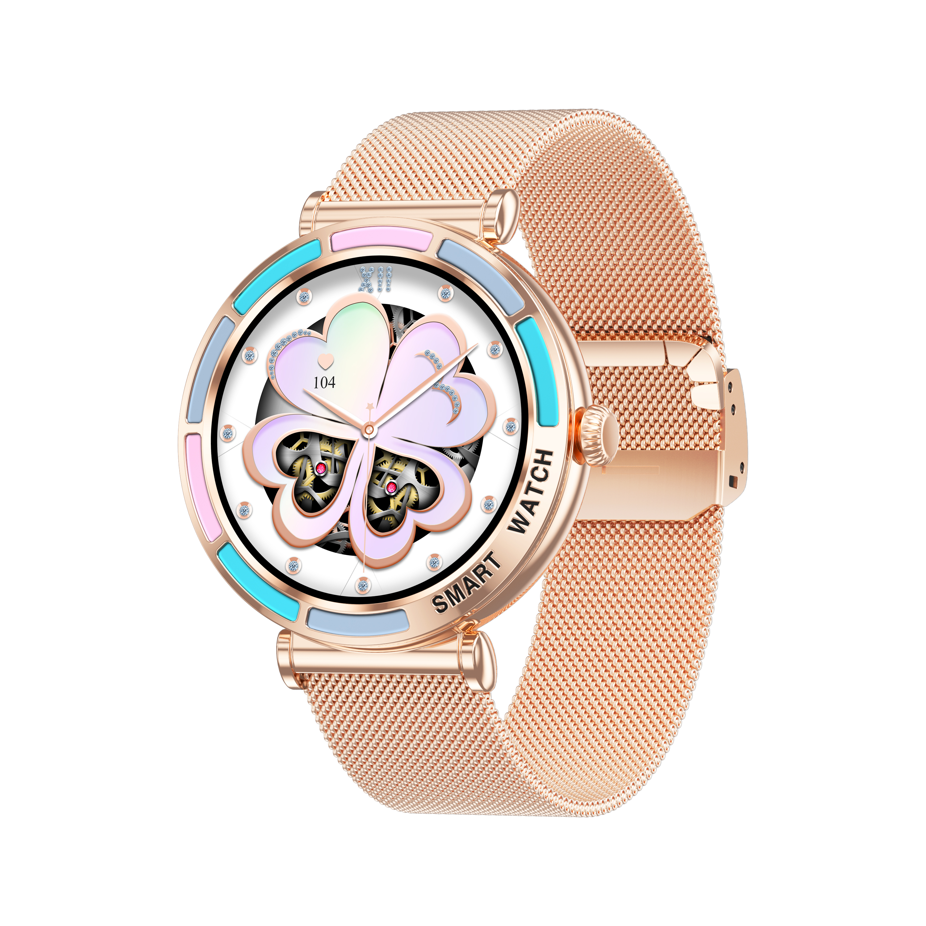 Luxury Women's Round Smartwatch with Petal Bezel, 1.27
