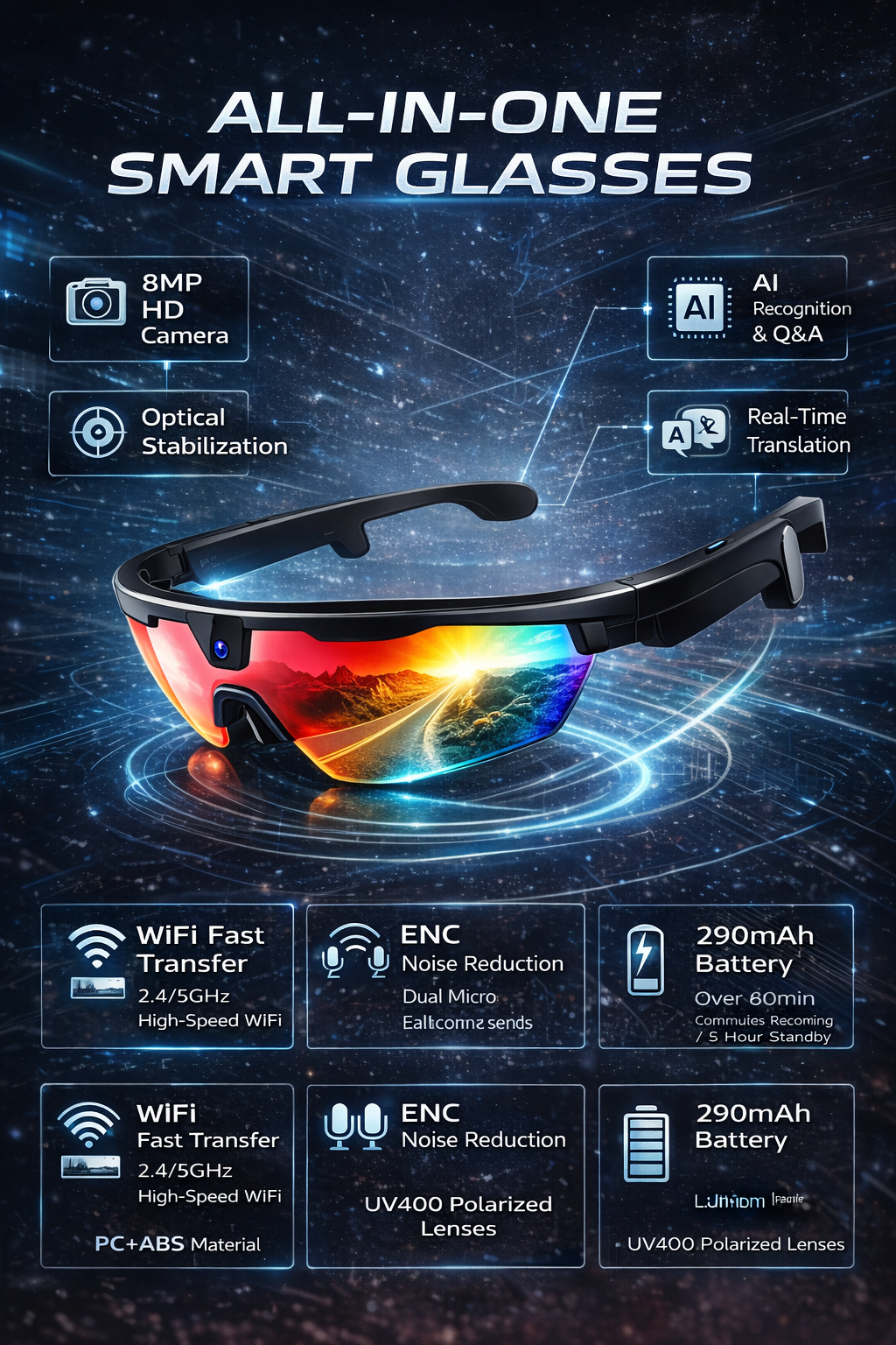 Morrison AI Smart Glasses 8MP HD Camera UV400 Outdoor Cycling Ski Bluetooth Voice Control Glasses