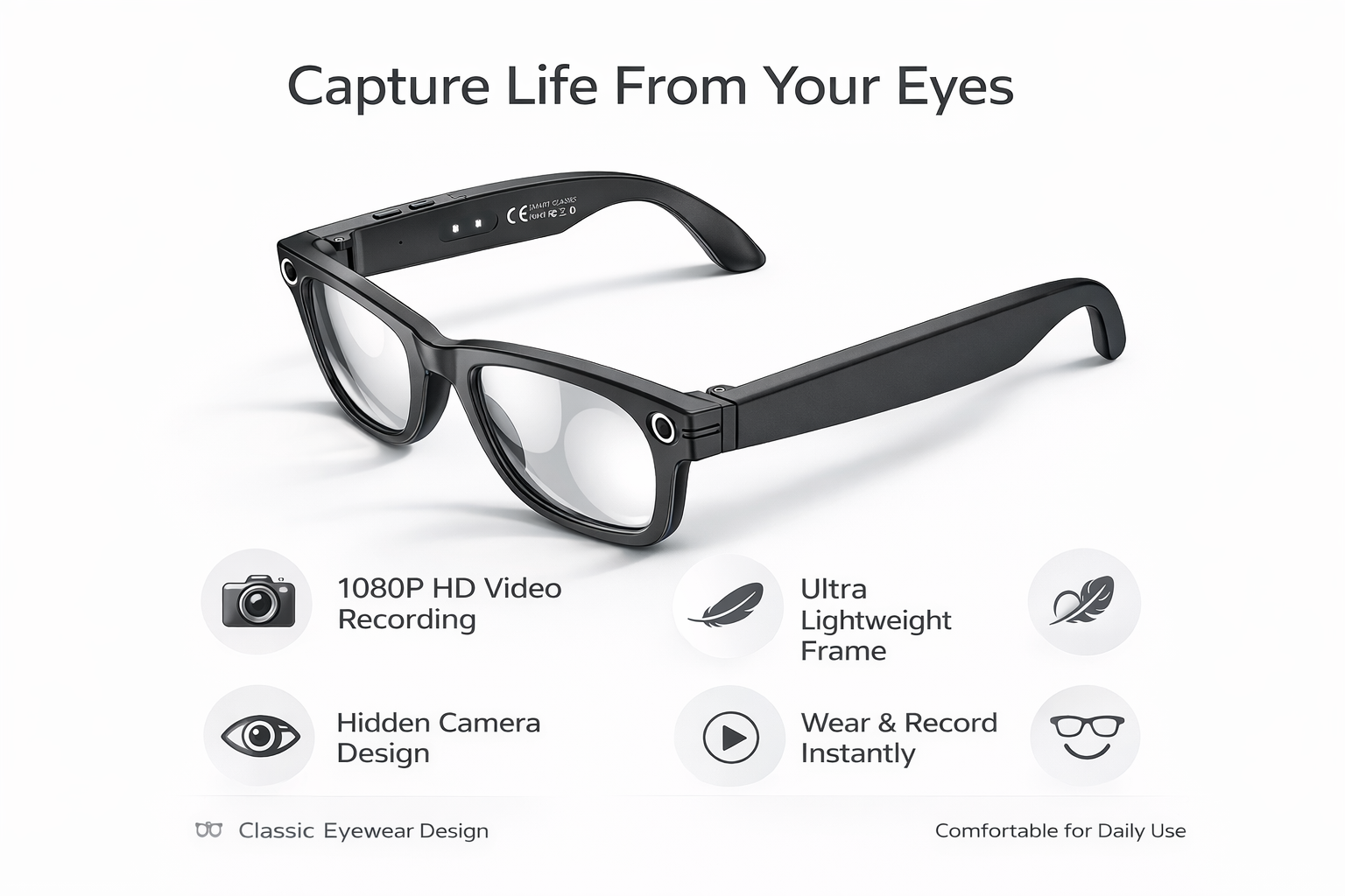 Morrison AI Camera Smart Glasses 8MP OIS WiFi Photo Transfer Bluetooth Call UV400 AI Voice Assistant