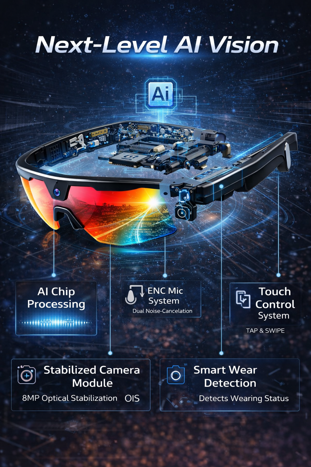 Morrison AI Smart Glasses 8MP HD Camera UV400 Outdoor Cycling Ski Bluetooth Voice Control Glasses