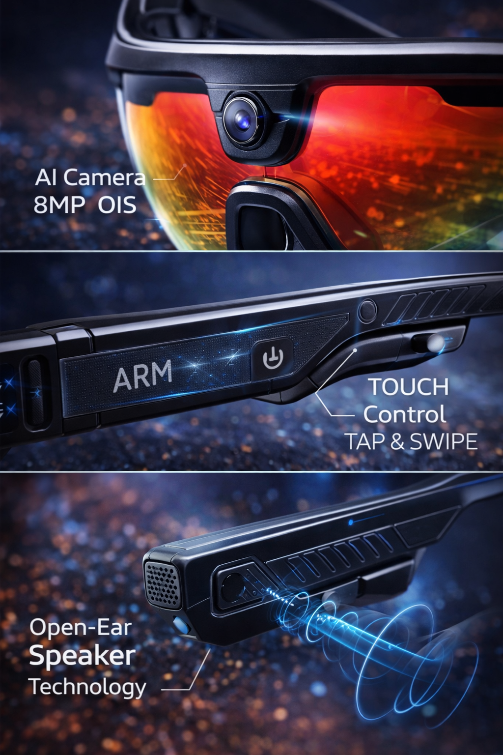 Morrison AI Smart Glasses 8MP HD Camera UV400 Outdoor Cycling Ski Bluetooth Voice Control Glasses