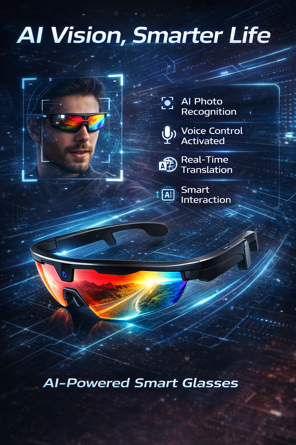 Morrison AI Smart Glasses 8MP HD Camera UV400 Outdoor Cycling Ski Bluetooth Voice Control Glasses