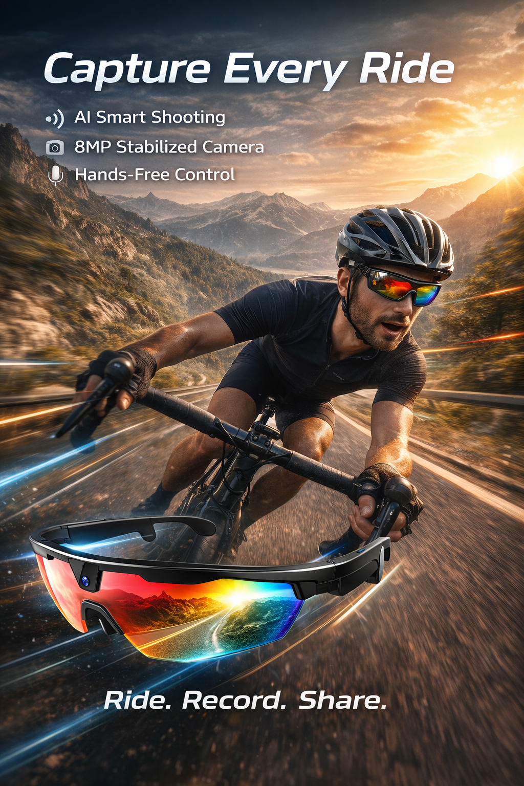 Morrison AI Smart Glasses 8MP HD Camera UV400 Outdoor Cycling Ski Bluetooth Voice Control Glasses