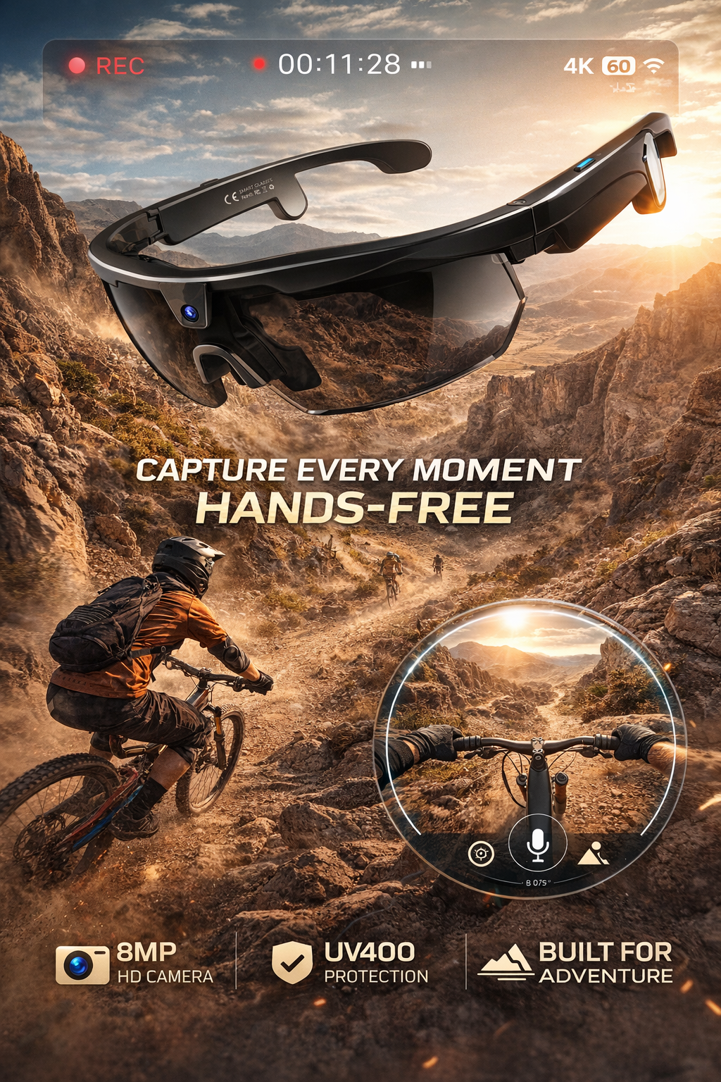 Morrison AI Smart Glasses HD POV Camera Bluetooth Voice Control Cycling Skiing Glasses