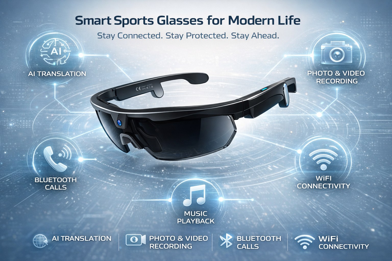 Morrison AI Smart Glasses HD POV Camera Bluetooth Voice Control Cycling Skiing Glasses