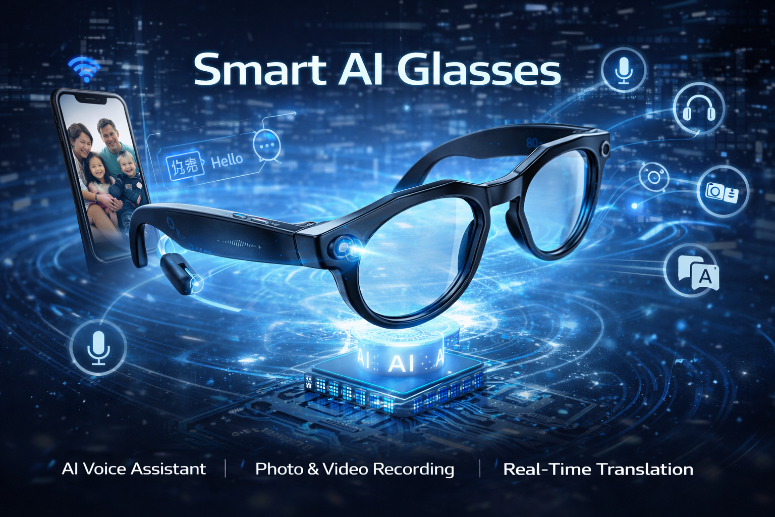 Morrison AI Smart Glasses 8MP Camera Bluetooth Voice Control HD POV Video Recording Smart Eyewear