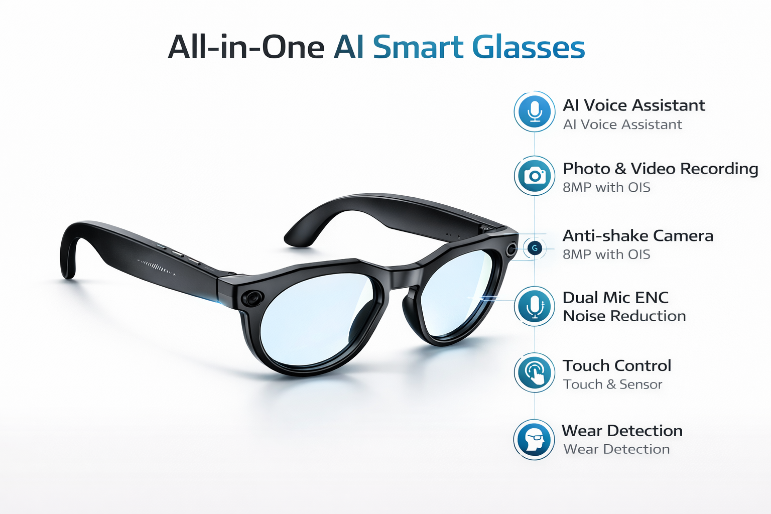 Morrison AI Smart Glasses 8MP Camera Bluetooth Voice Control HD POV Video Recording Smart Eyewear