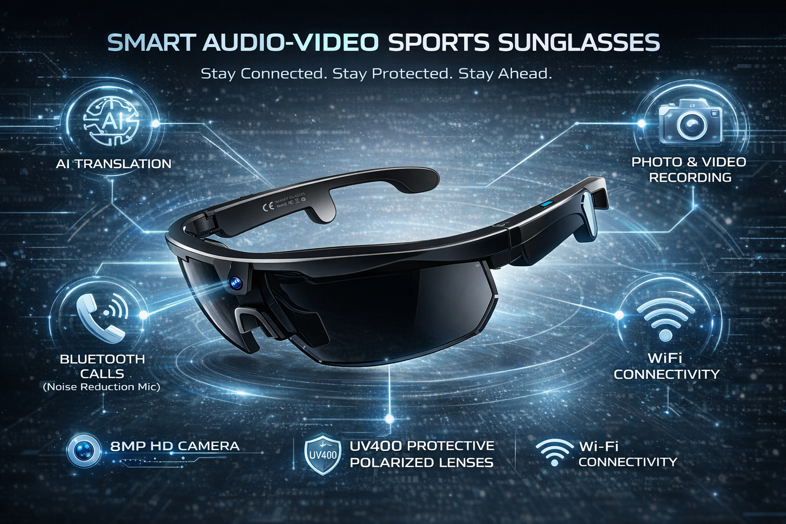 Morrison AI Smart Glasses HD POV Camera Bluetooth Voice Control Cycling Skiing Glasses