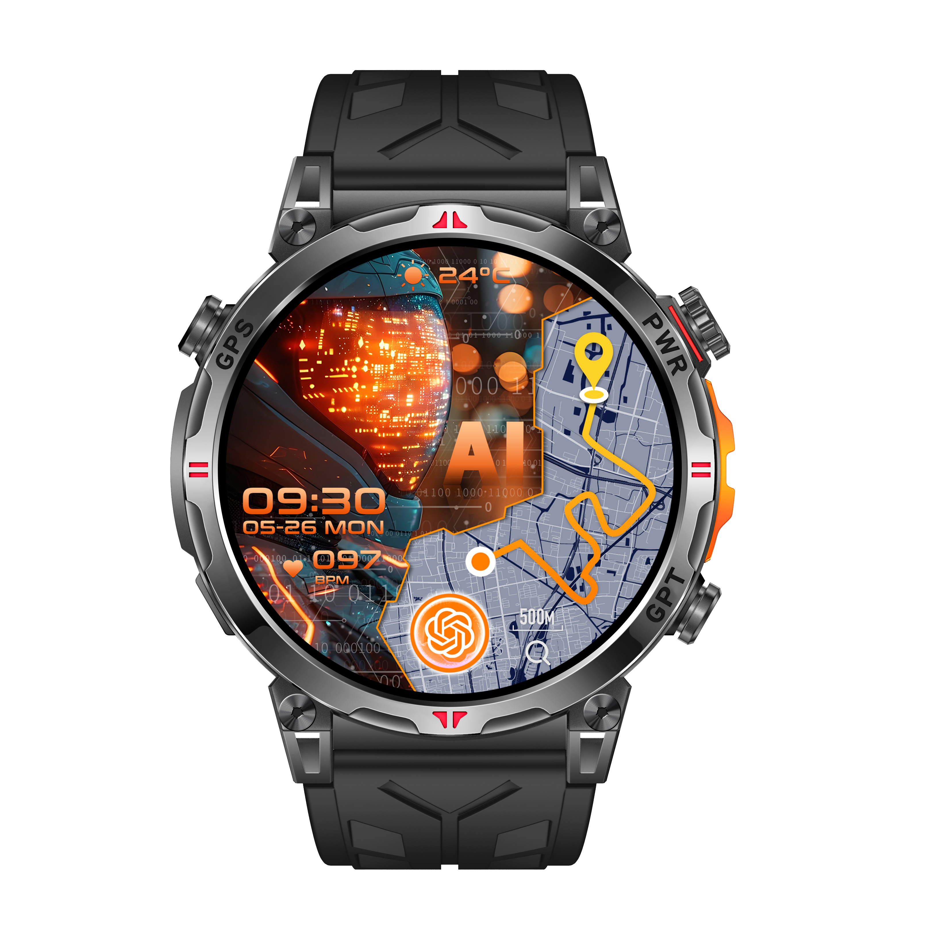 AI GPS Outdoor Sports Smartwatch with AMOLED Display, Voice Assistant & 3ATM Waterproofing