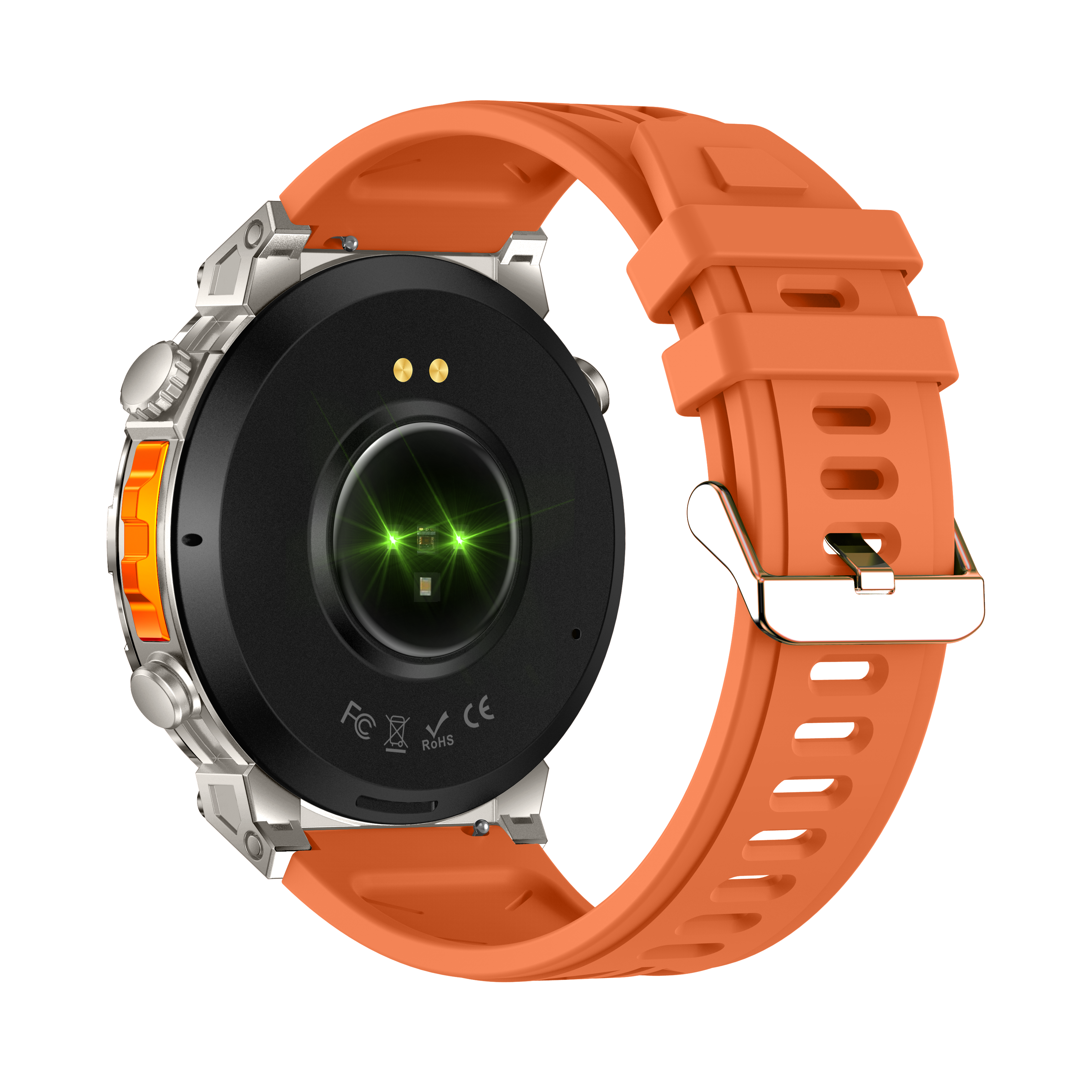 AI Smart GPS Sports Watch, Outdoor Adventure, Full Touch Screen, Heart Rate, Rugged Design, Orange Strap