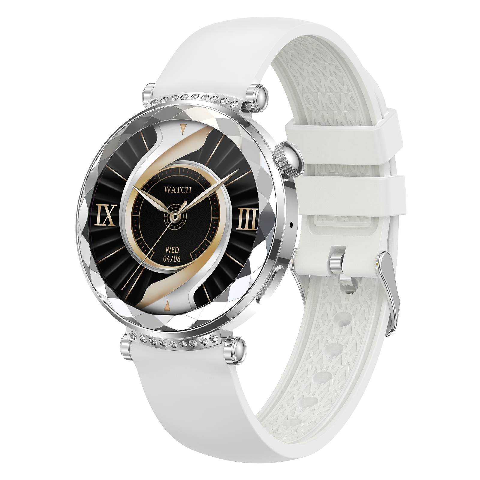 Elegant 1.19'' AMOLED Women’s Smart Watch, White Silicone Strap, IP68 Waterproof, Full Touch Round Display