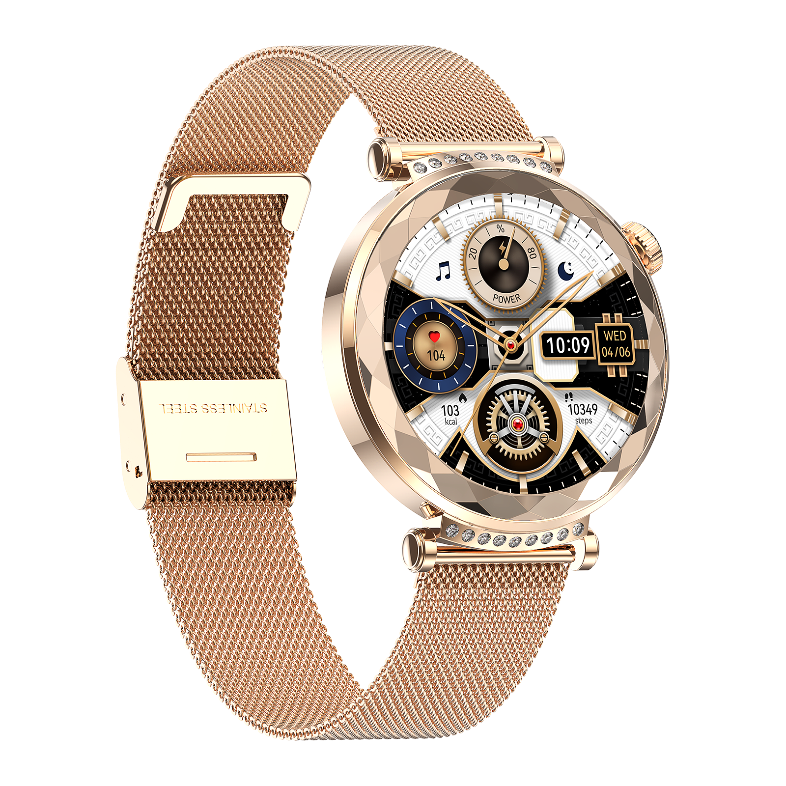 Elegant 1.19'' AMOLED Women’s Smart Watch, Rose Gold Milanese Strap, IP68 Waterproof, Full Touch Round Display