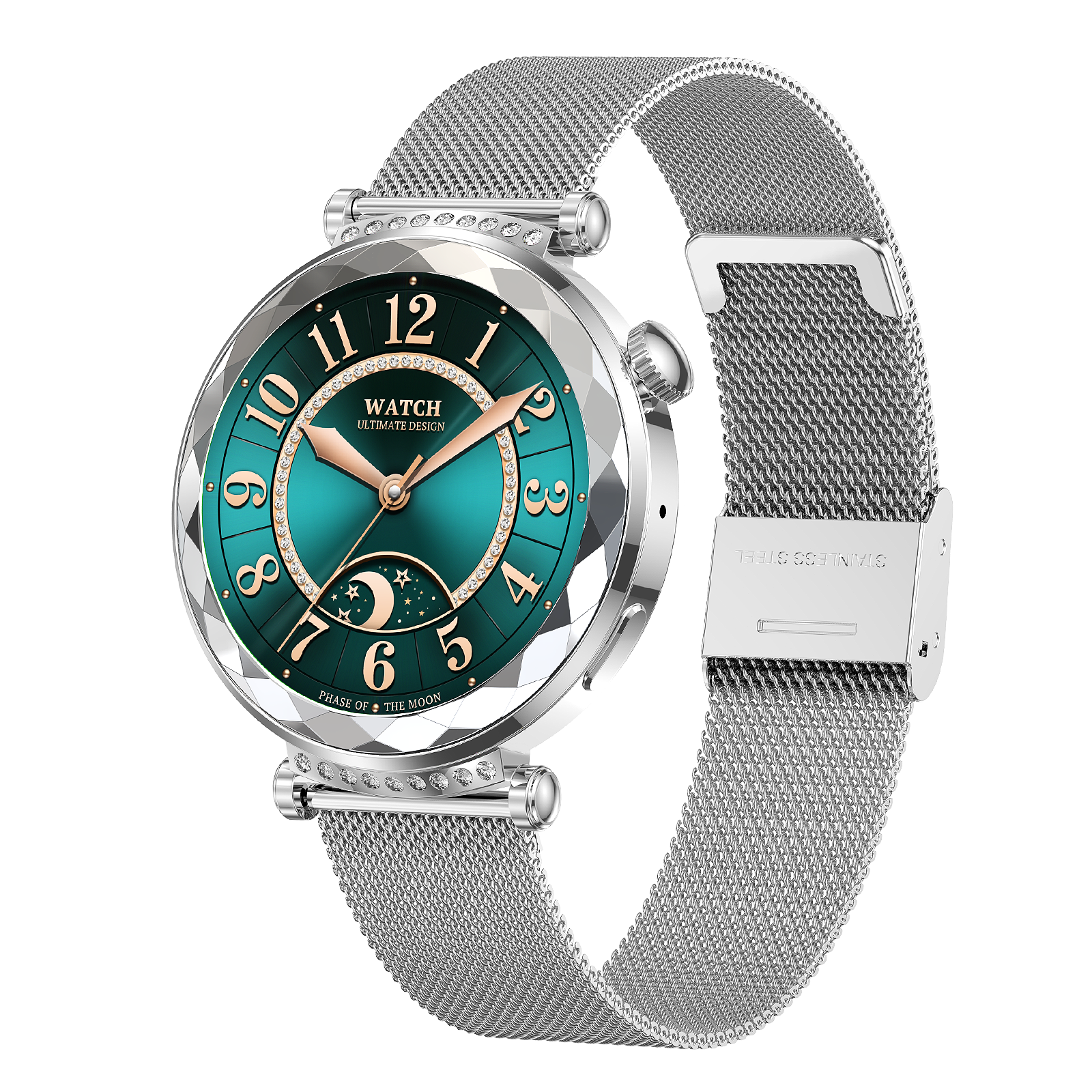 Elegant 1.19'' AMOLED Women’s Smart Watch, Silver Milanese Strap, IP68 Waterproof, Full Touch Round Display