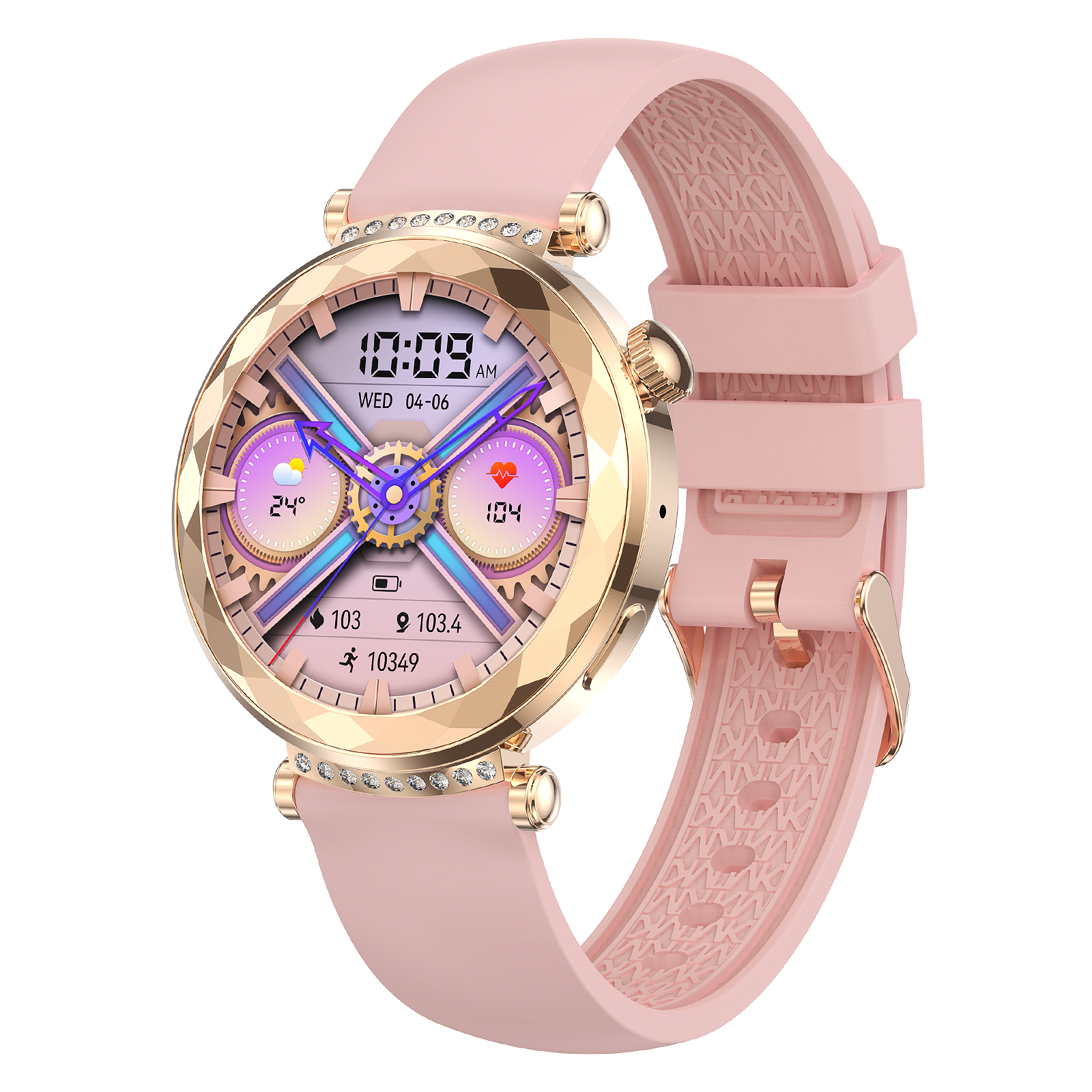 Women’s Fashion Smart Watch, Rose Gold Pink, Full Touch Screen, Heart Rate, Fitness Tracker, Waterproof