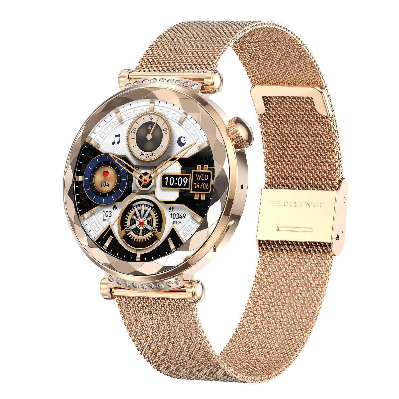 Elegant 1.19'' AMOLED Women’s Smart Watch, Rose Gold Milanese Strap, IP68 Waterproof, Full Touch Round Display