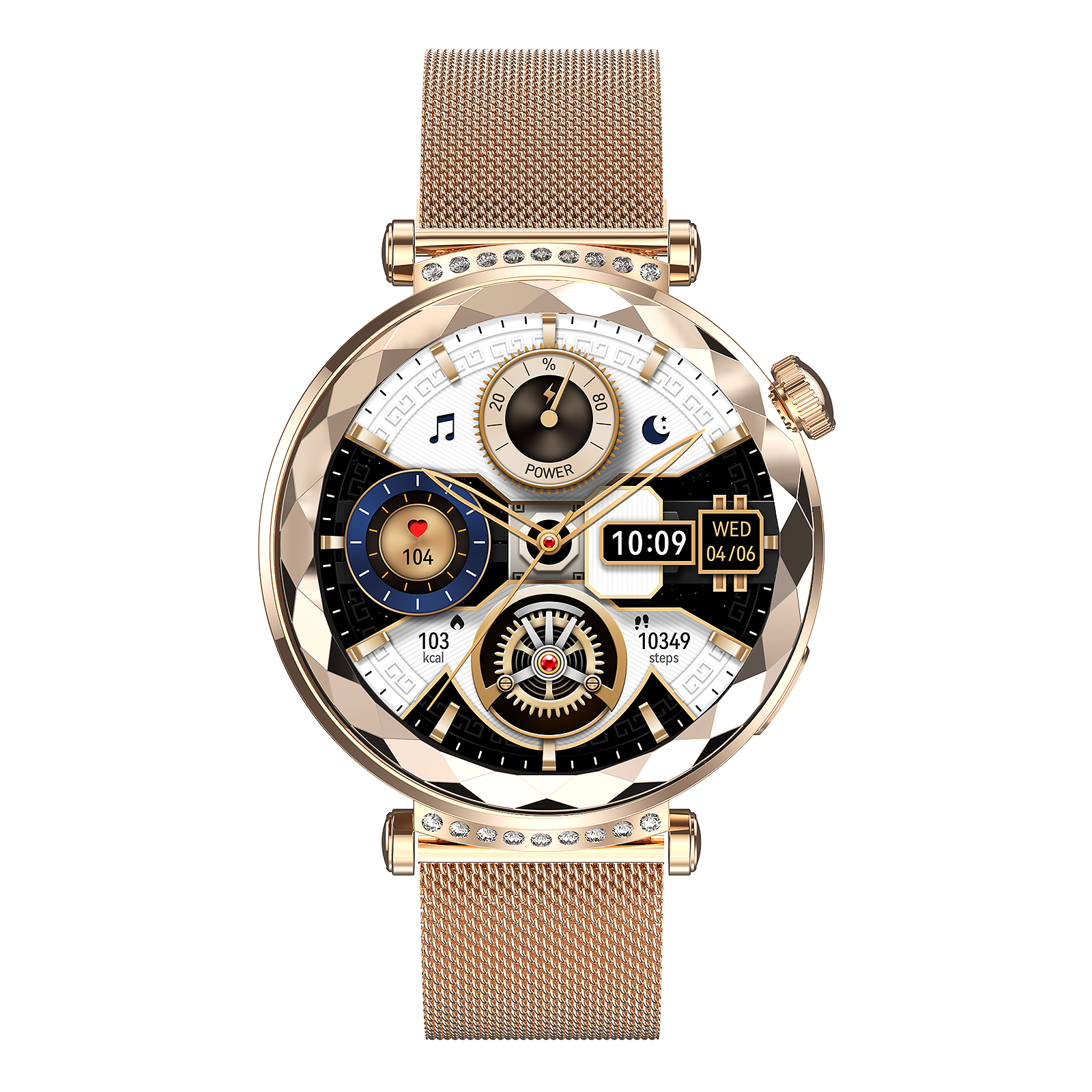 Elegant 1.19'' AMOLED Women’s Smart Watch, Rose Gold Milanese Strap, IP68 Waterproof, Full Touch Round Display