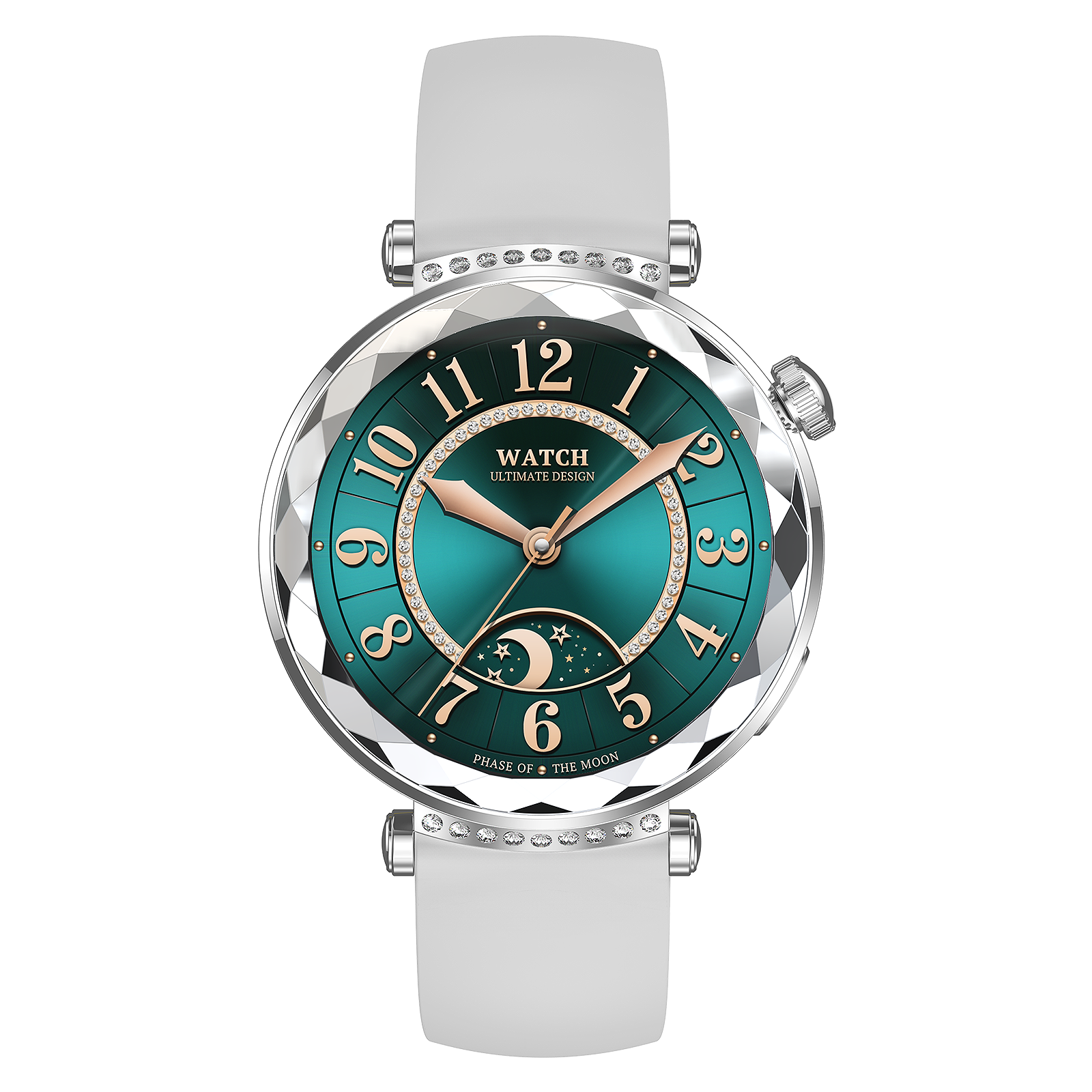 Elegant 1.19'' AMOLED Women’s Smart Watch, White Silicone Strap, IP68 Waterproof, Full Touch Round Display