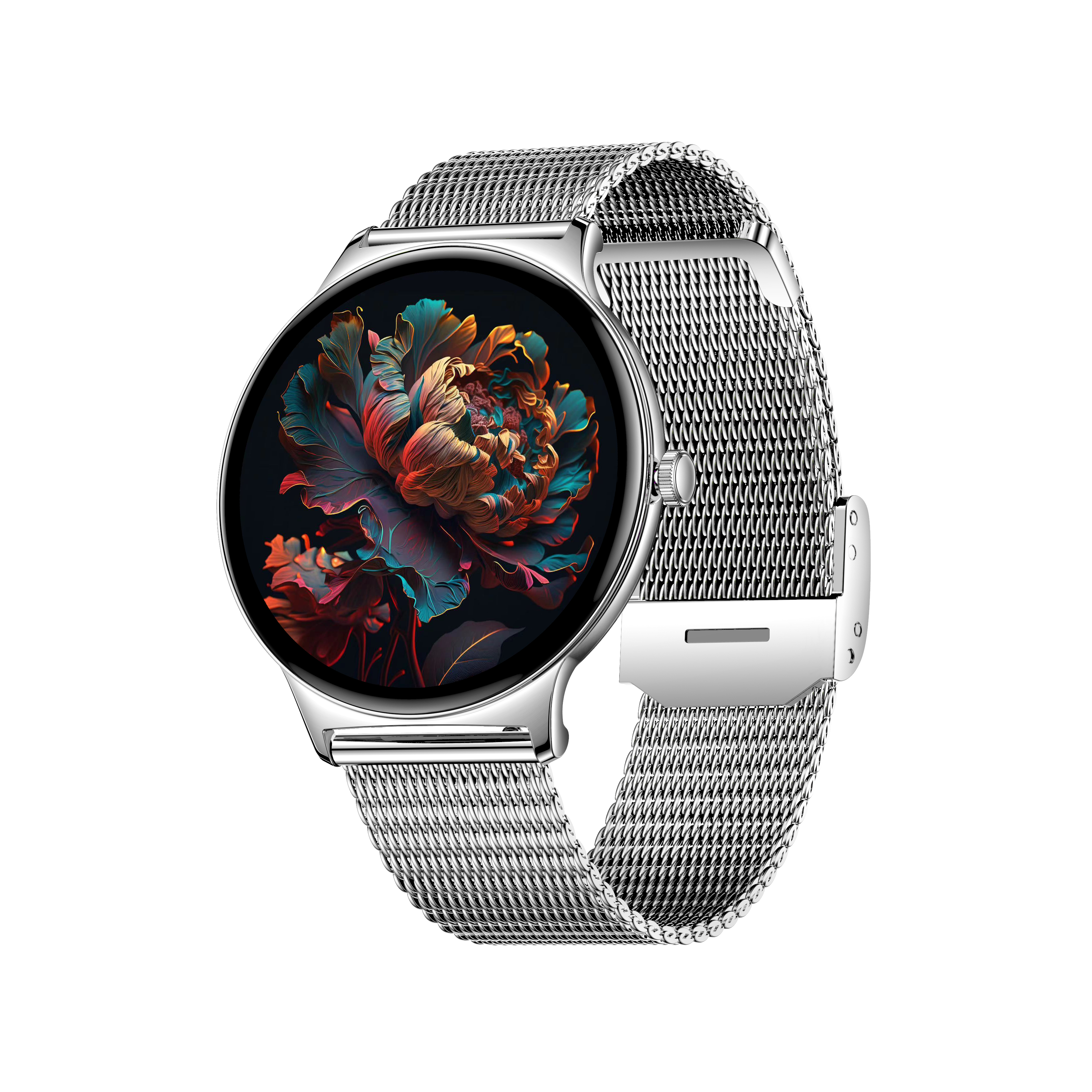 Luxury Ultra-thin Women’s Smart Watch, 1.43” AMOLED, Butterfly Dial, Stainless Steel Mesh, IP68 Waterproof