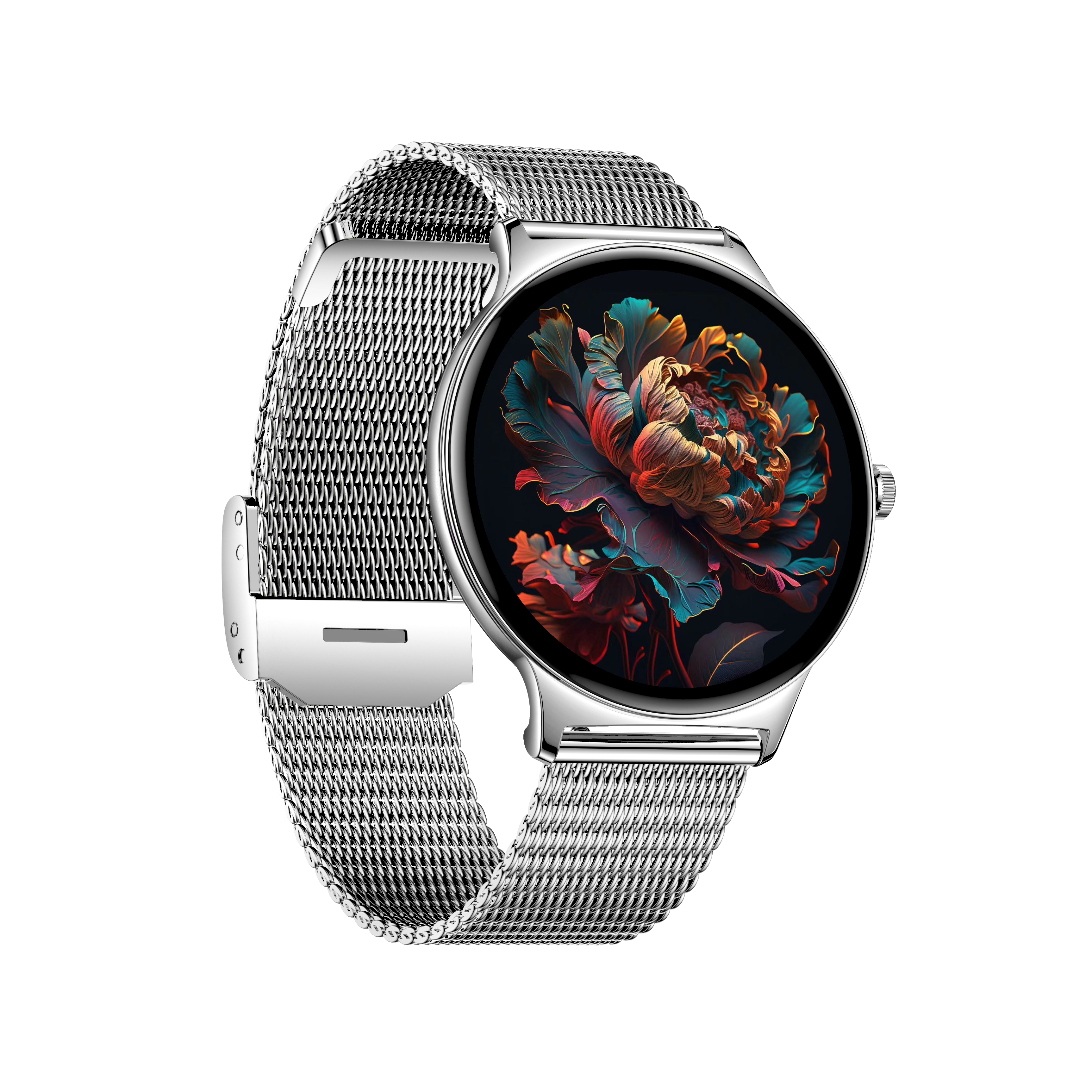 Luxury Ultra-thin Women’s Smart Watch, 1.43” AMOLED, Butterfly Dial, Stainless Steel Mesh, IP68 Waterproof