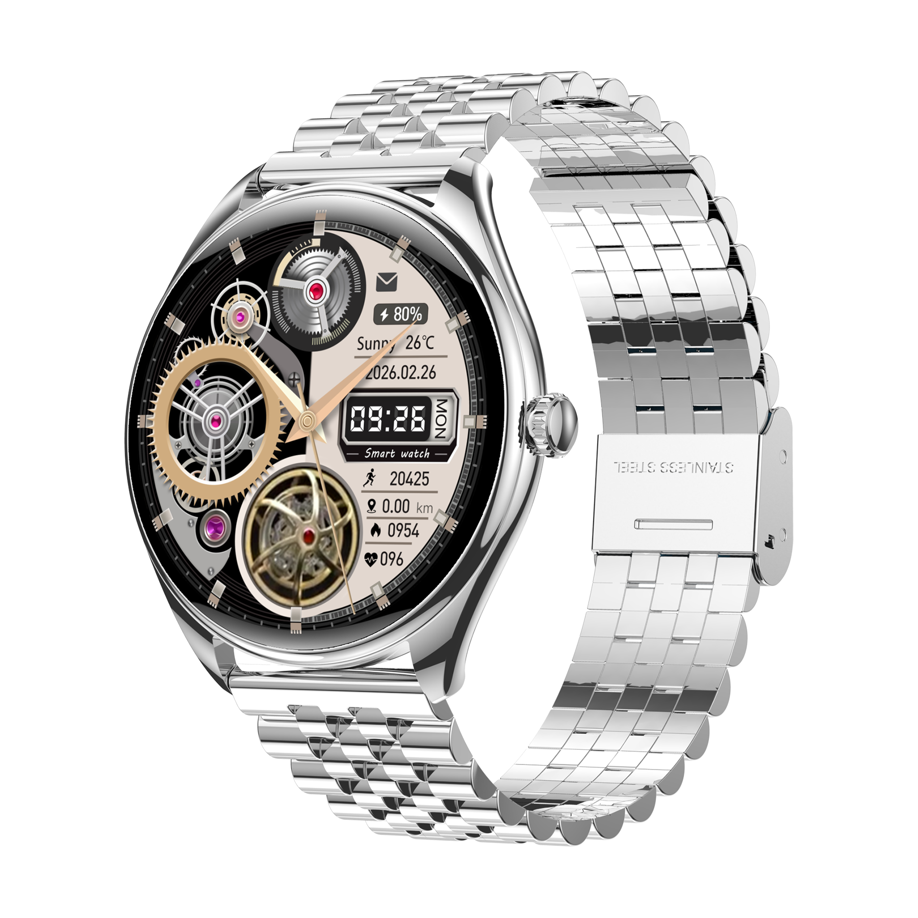 Luxury Round Women’s Smart Watch Stainless Steel Strap IP68 Waterproof Bluetooth Calling Mechanical Style