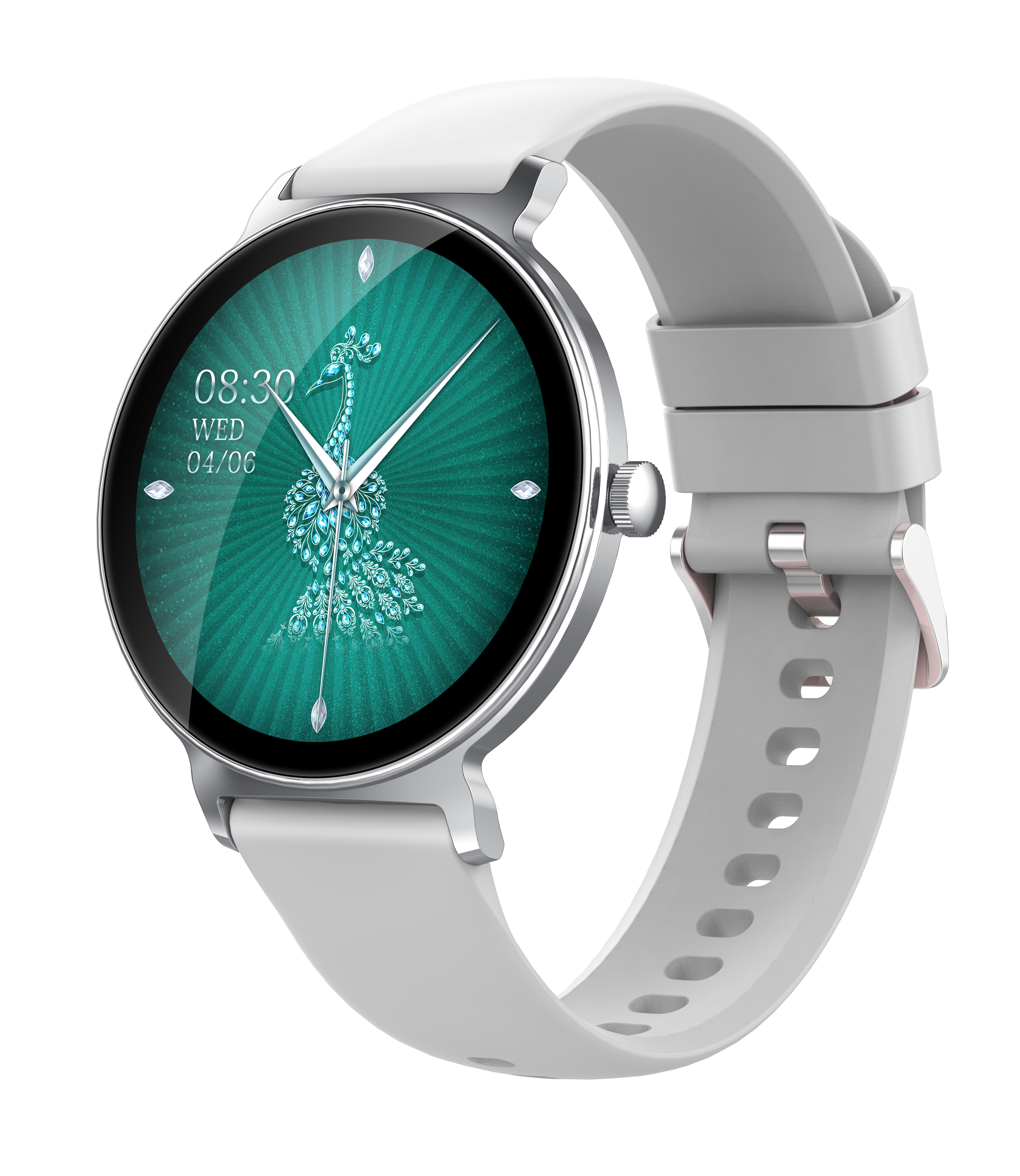 Silver Peacock Theme Fashion  1.27-inch HD Touchscreen Multi-Function  Round women smart watch