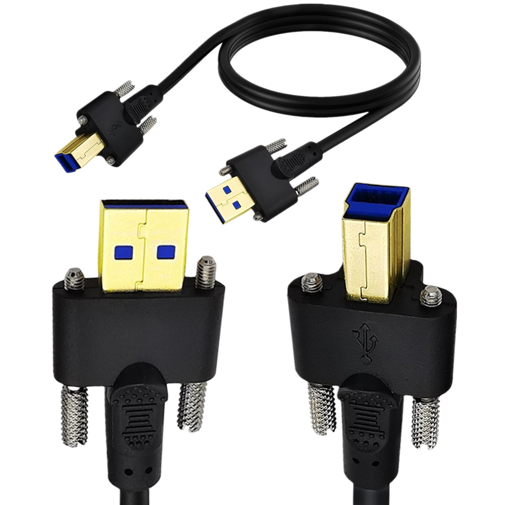 USB 3.0 Printer Cable with Fixing Screws, USB AM to BM with Dual Screws, M3 Size, High Speed, Gold-Plated