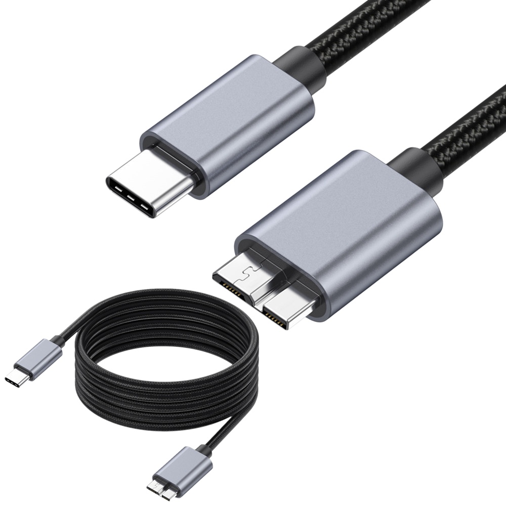 USB Type-C to Micro B Cable 5Gbps Data Transfer 5V 3A Metal Shell Cotton Braided for Hard Drive Computer