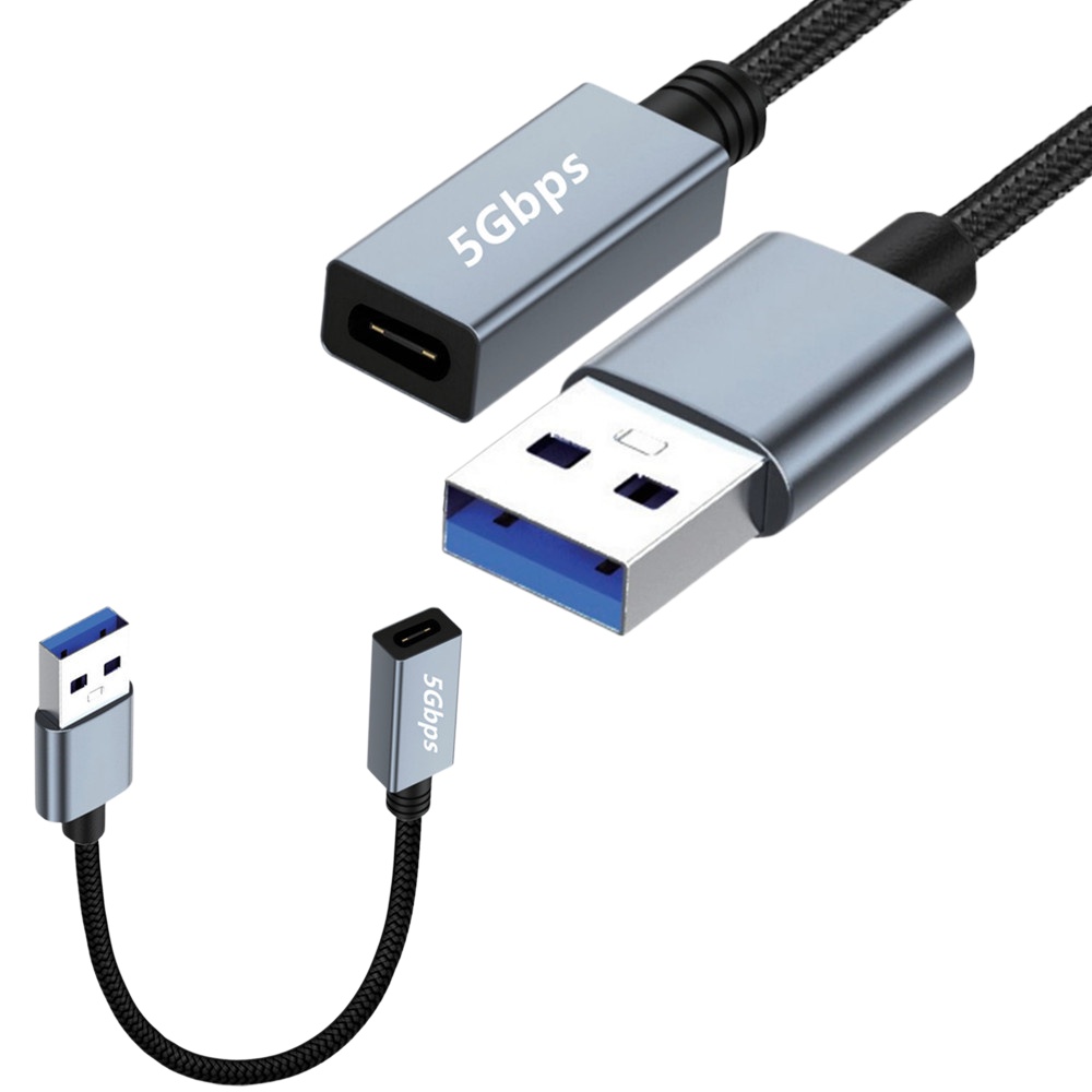 USB 3.0 Male to Type-C Female Adapter Cable with Chip, Double-Sided 5Gbps High-Speed Data Transfer
