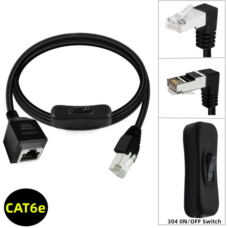Gigabit Cat6e Network Patch Cord with 304 Switch, RJ45 Ethernet Extension Cable, Compatible with Cat5 and Cat5e