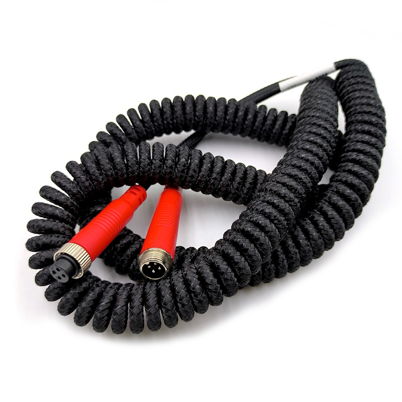 8-Meter Vehicle-Mounted Braided Aviation Spring Cable, Pure Copper Double-Shielded PU Spiral Aviation Cable for HD Video Transmission