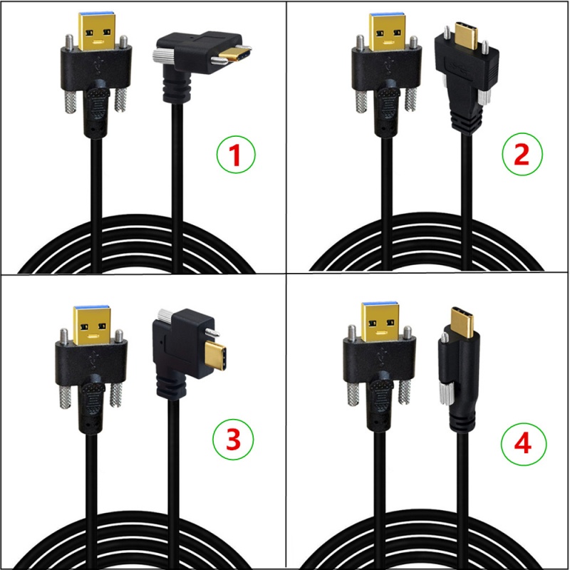Gold-Plated USB 3.1 Type-C to USB 3.0 Panel-Mount Locking Data Cable with Screws for Industrial Cameras