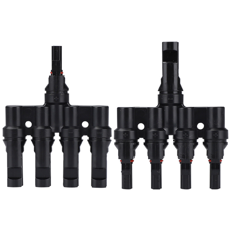 T-Type 4-Way 1000V MC4 PV Connector, Solar Panel Parallel Adapter, 1-to-4 Splitter Plug for Solar Modules