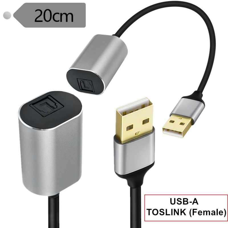 Aluminum Shell USB-A Male to TOSLINK Optical Female, SPDIF PCM Stereo, Digital Audio Signal Output