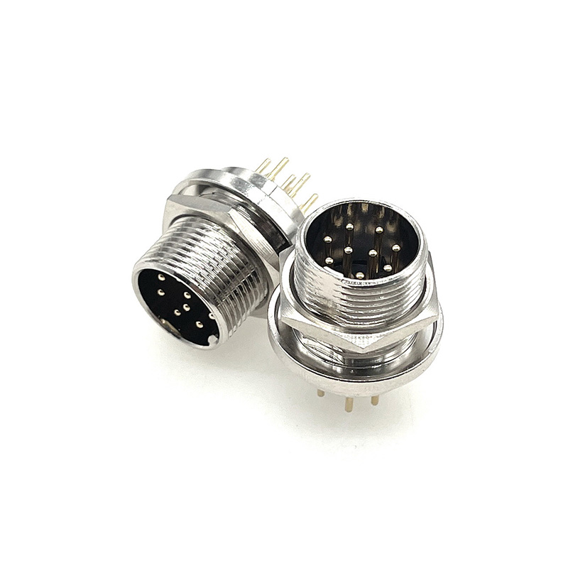 M16/GX16 Metal Circular 9-Core Aviation Connector, Panel-Mount Through-Wall Type with Gold-Plated Pins PCB Socket