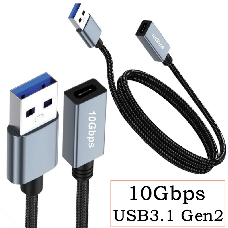 Dual-sided USB 3.2 Gen2 Cable with Chip, 10Gbps Data Transfer, USB-A Male to USB-C Female Adapter Cable