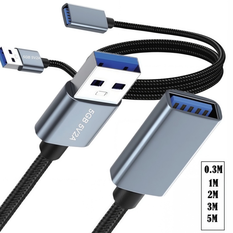 USB 3.0 Extension Cable, USB Male to Female, 5V/2A Durable Braided High-Speed 5Gbps Data & Charging Cable for Mobile Hard Drives and Computers