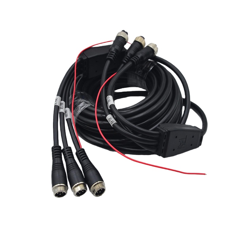3-Channel Video Aviation Connector Extension Cable, 4-Core Vehicle-Mounted Surveillance & Reverse Image Connection Cable, Flame-Retardant Plug & Camera Cable