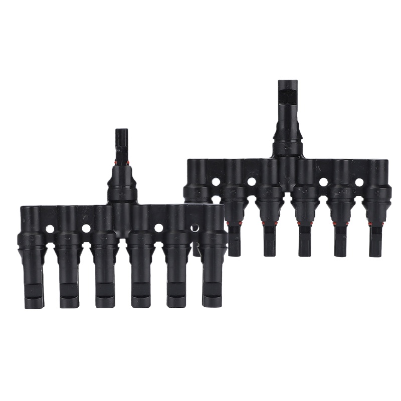 T-Type 6-Way 1000V MC4 PV Connector, Solar Panel Parallel Adapter, 1-to-4 Splitter Plug