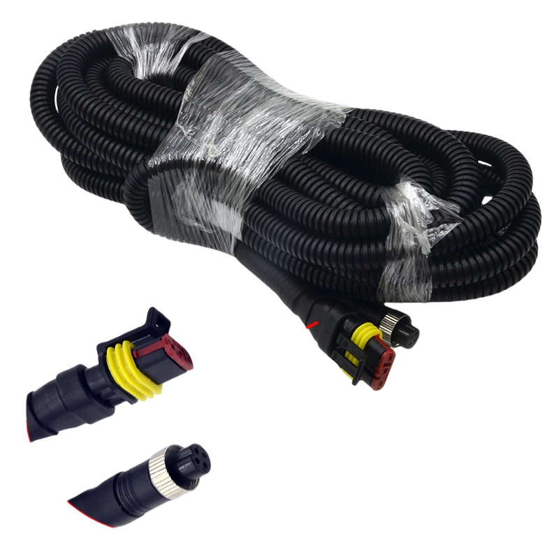 Custom 3P Waterproof Plug to Aviation Adapter Cable, Flame-Retardant Corrugated Tube HD Vehicle-Mounted Surveillance Video Cable