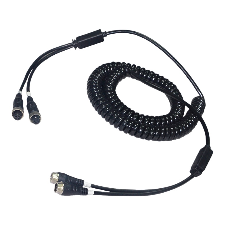 Dual-Channel Truck Camera Connection Cable, Vehicle-Mounted Spring Cable with Double Shielding for Signal Transmission, Flame-Retardant Surveillance Cable
