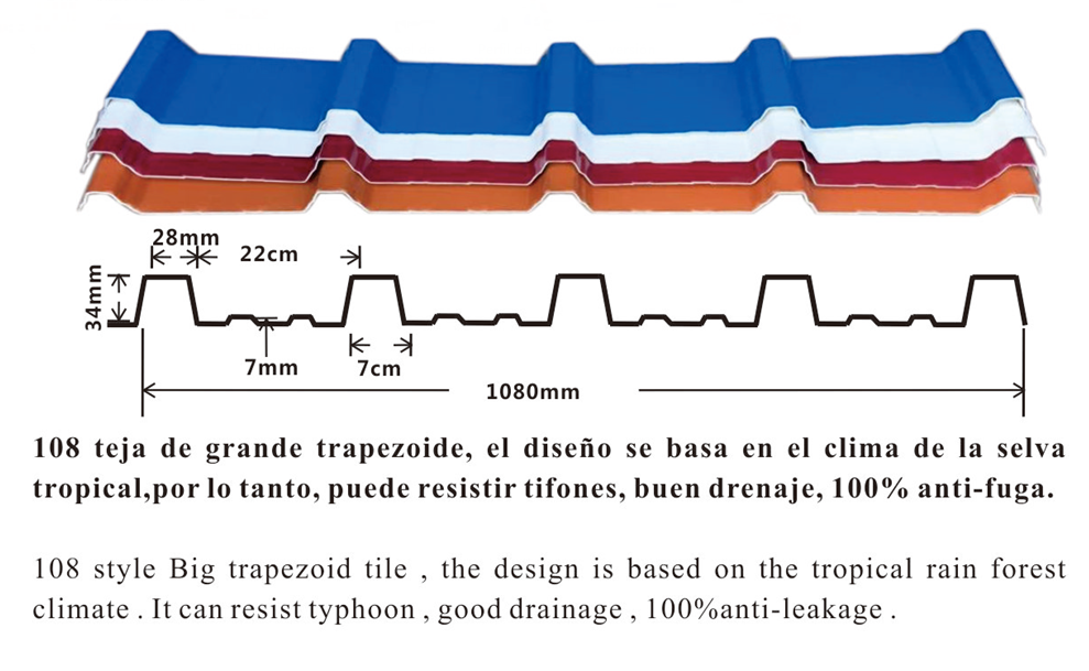PVC 1070 trapezoid roof tile