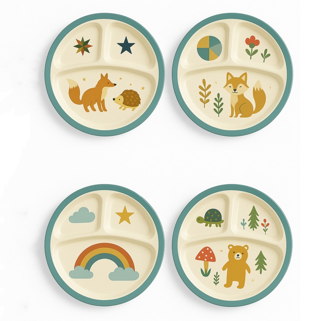 BPA Free Toddler 3 Section Dinner Plate Set, 4pc | Melamine 