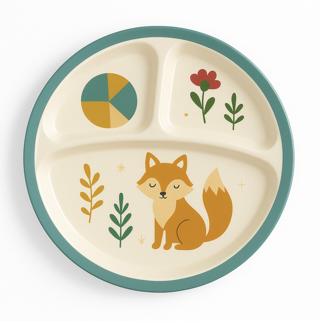 BPA Free Toddler 3 Section Kids Plate, Cute Animal, Melamine