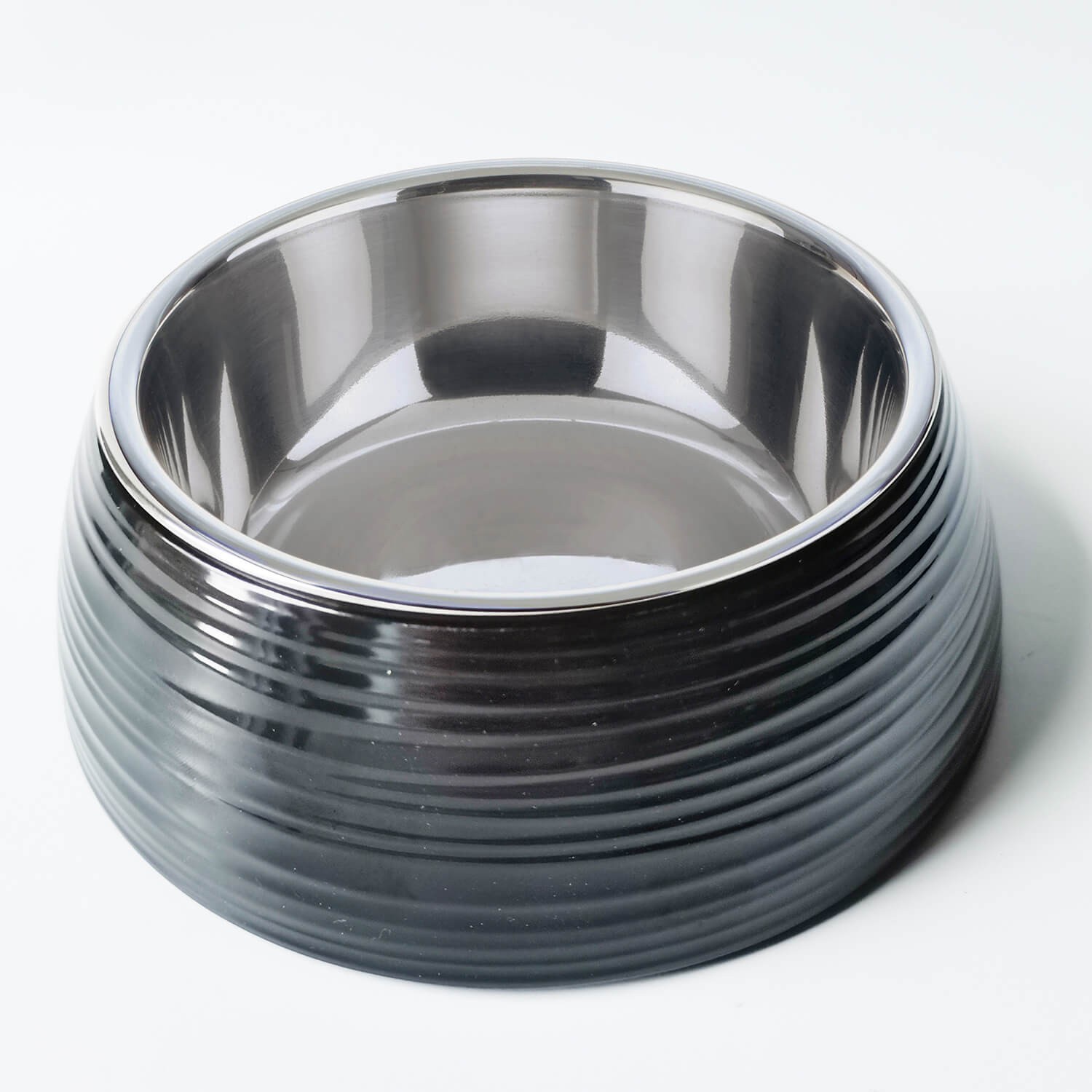 Non-slip Black Ribbed Melamine Pet Bowl with Stainless Steel Insert - Available in S/M/L Sizes