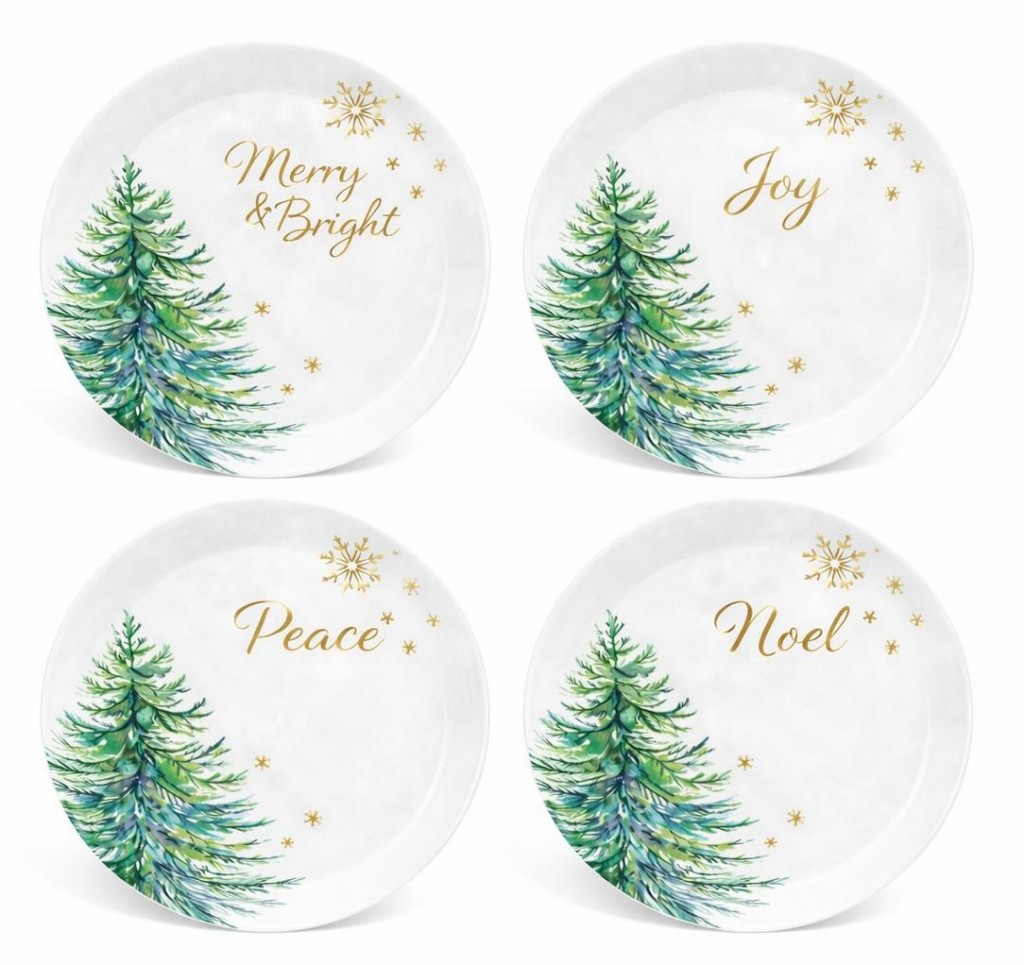 Christmas Melamine Dinner Plates Set of 4 – 10.5 Inch Holida